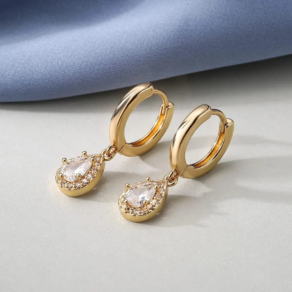 DS Huggie hoop earrings for women,14K Gold Plated Dainty Minimalist Drop Dangle Pierced cartilage earlobe Earrings Classic Zircon Small Hoop Earrings Jewelry Gift for Wife Mom
