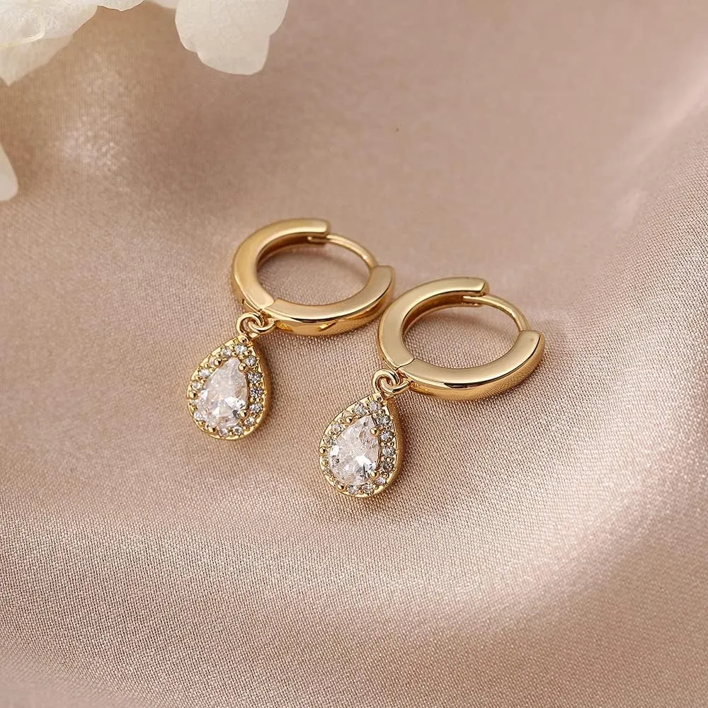 DS Huggie hoop earrings for women,14K Gold Plated Dainty Minimalist Drop Dangle Pierced cartilage earlobe Earrings Classic Zircon Small Hoop Earrings Jewelry Gift for Wife Mom