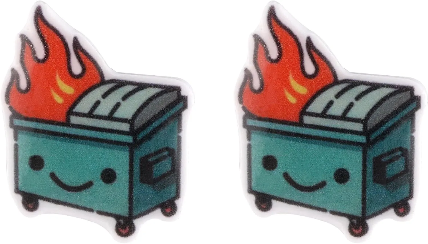 Dumpster fire Stud Earrings Funny Meme Trash Garbage Burning Flame Ear Stud Cute Cartoon Colorful Acrylic Stud Kawaii Earrings Hypoallergenic Stainless Steel Jewelry Birthday Gift for Women (Dumpster fire Stud Earrings)
