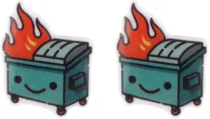 Dumpster fire Stud Earrings Funny Meme Trash Garbage Burning Flame Ear Stud Cute Cartoon Colorful Acrylic Stud Kawaii Earrings Hypoallergenic Stainless Steel Jewelry Birthday Gift for Women (Dumpster fire Stud Earrings)