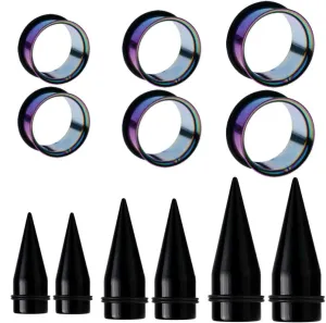 Ear stretching kit large acrylic tapers and steel o ring ear gauge plugs