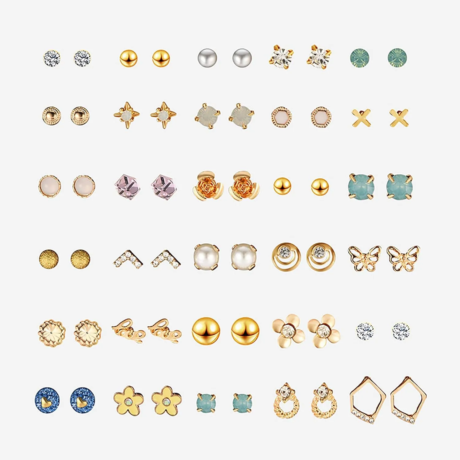 Earring Hoop Stud Drop & Dangle, 30 Pairs/Set Women Round/Heart/Butterfly/Letter Geometry Ear Studs Jewelry Gift for Women Teen Girls Birthday Christmas Friends Gift