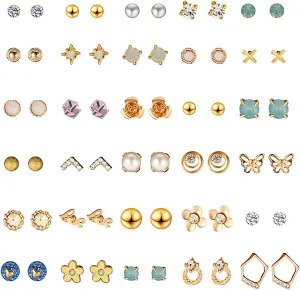 Earring Hoop Stud Drop & Dangle, 30 Pairs/Set Women Round/Heart/Butterfly/Letter Geometry Ear Studs Jewelry Gift for Women Teen Girls Birthday Christmas Friends Gift