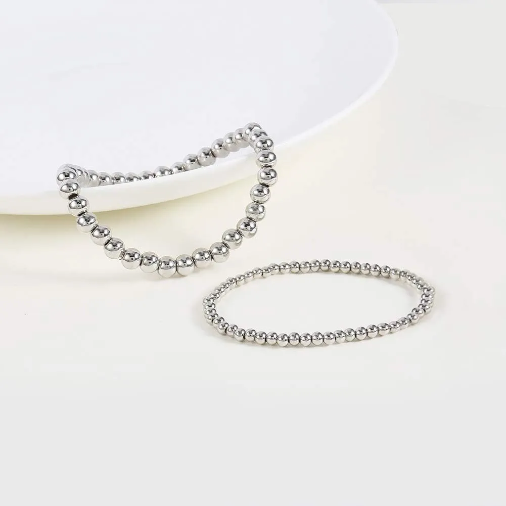 Elegance 11 designs 14K Gold Plated Bead Ball Bracelet Stretchable Elastic Gold Beaded Bracelets for Women