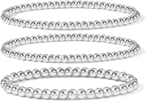 Elegance 11 designs 14K Gold Plated Bead Ball Bracelet Stretchable Elastic Gold Beaded Bracelets for Women
