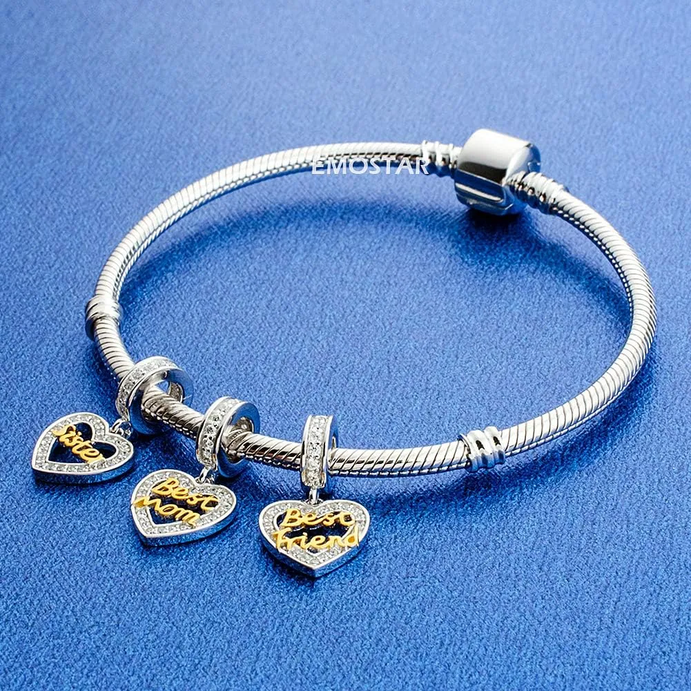 EMOSTAR Mothers Day Series Charms, 925 Sterling Silver Mother Daughter Sister, Tree Man, Family Tree of Love, Best Friend, Mom Heart Beads, Gifts for Family/European Women Bracelet