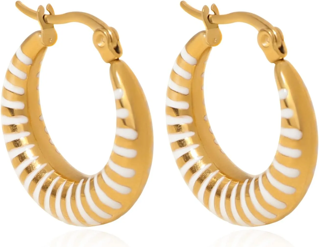 Enamel Hoop Earrings for Women Colorful Enamel Chunky Hoop Earrings 18K Gold Plated Stainless Steel Enamel Earrings Jewelry Gift for Girlfriend Wife