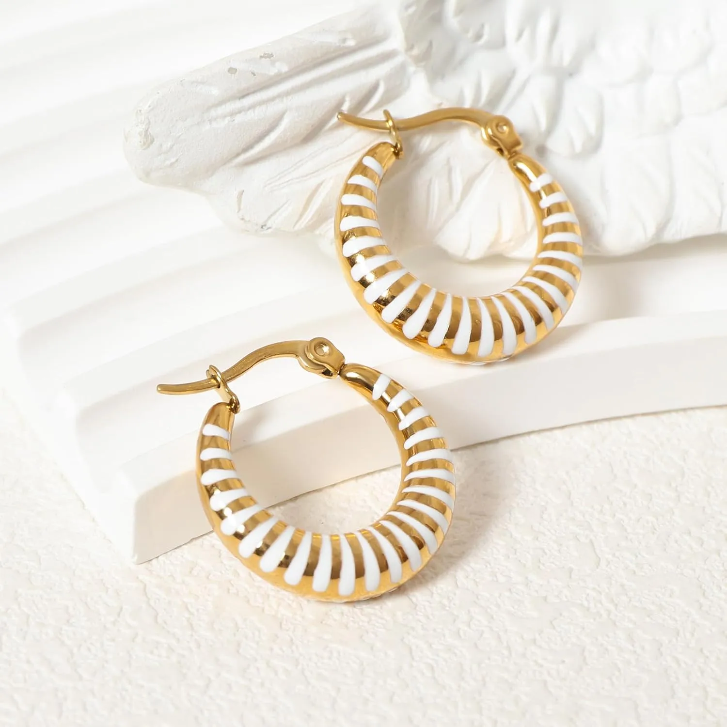 Enamel Hoop Earrings for Women Colorful Enamel Chunky Hoop Earrings 18K Gold Plated Stainless Steel Enamel Earrings Jewelry Gift for Girlfriend Wife