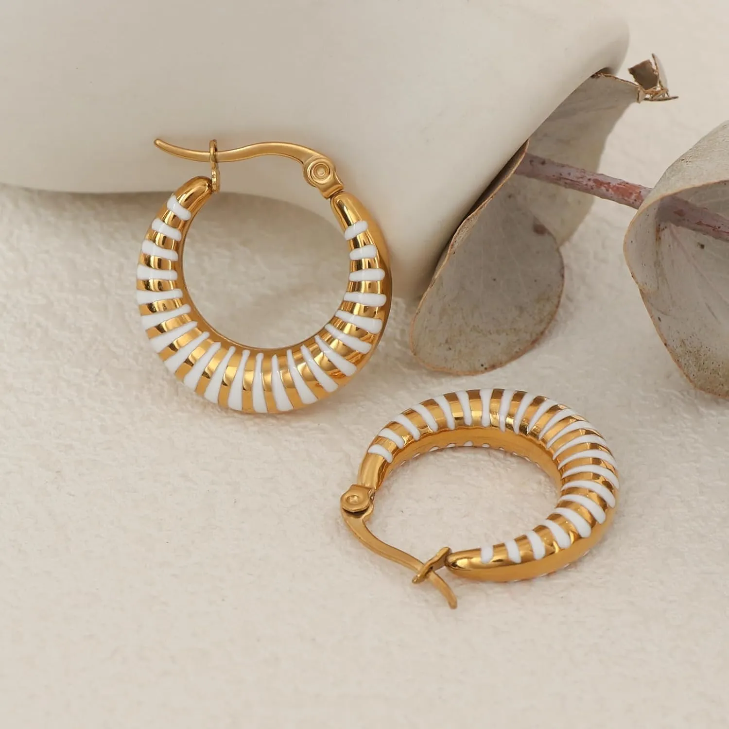 Enamel Hoop Earrings for Women Colorful Enamel Chunky Hoop Earrings 18K Gold Plated Stainless Steel Enamel Earrings Jewelry Gift for Girlfriend Wife