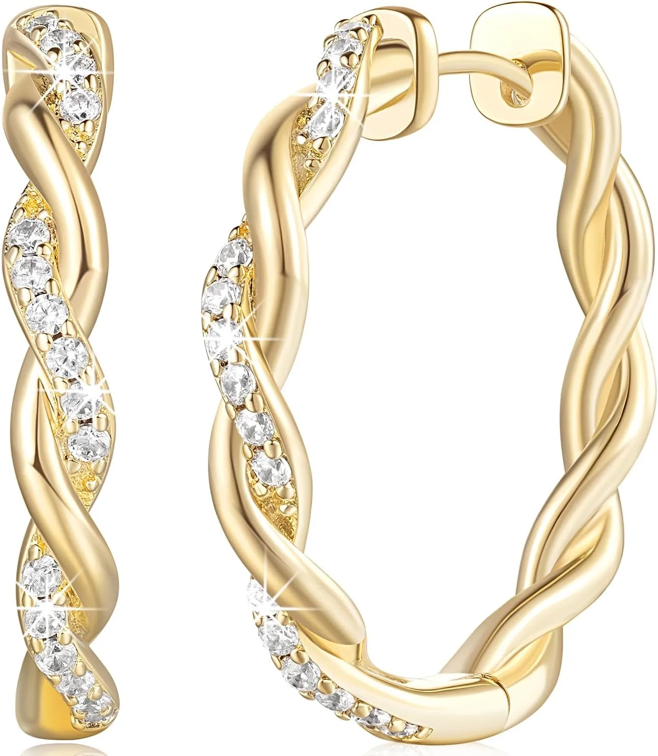 ENROSE Gold Hoop Earrings 14K Gold Earring for Women Twisted Large Hoop Earrings Minimalist Diamond Earring Jewelry 29mm*4mm (A-GD)