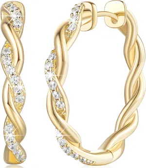 ENROSE Gold Hoop Earrings 14K Gold Earring for Women Twisted Large Hoop Earrings Minimalist Diamond Earring Jewelry 29mm*4mm (A-GD)
