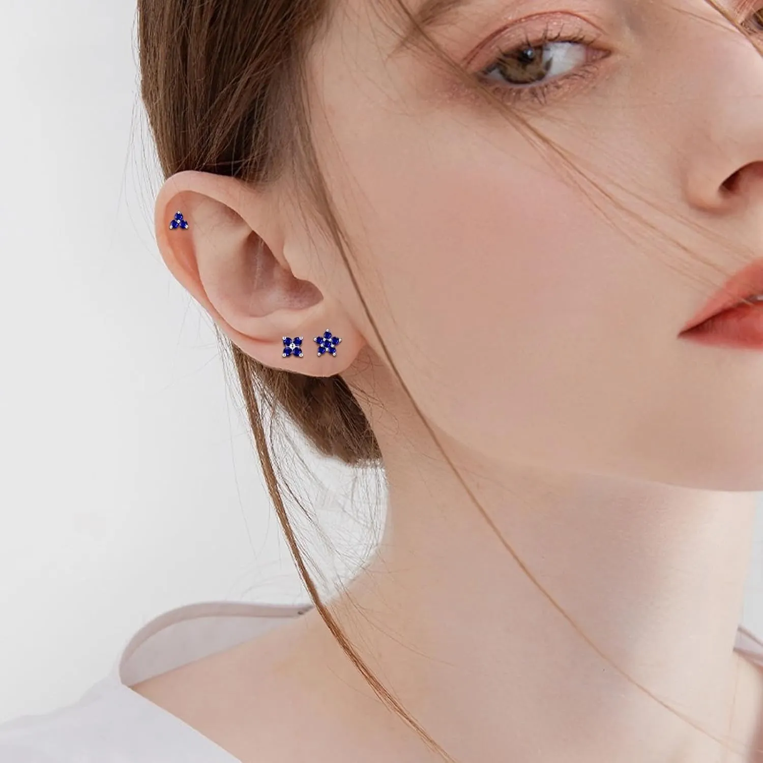 EPIRORA 925 Sterling Silver Studs Earrings Set for Women Men, Hypoallergenic Cubic Zirconia Stud Cartilage Earrings, 5 Pairs Small Silver Gold Hoop Earring Studs Sets for Multiple Piercing