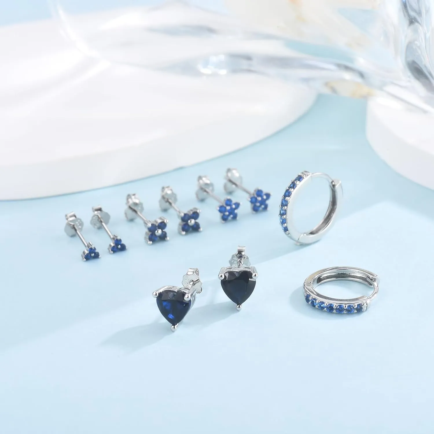 EPIRORA 925 Sterling Silver Studs Earrings Set for Women Men, Hypoallergenic Cubic Zirconia Stud Cartilage Earrings, 5 Pairs Small Silver Gold Hoop Earring Studs Sets for Multiple Piercing