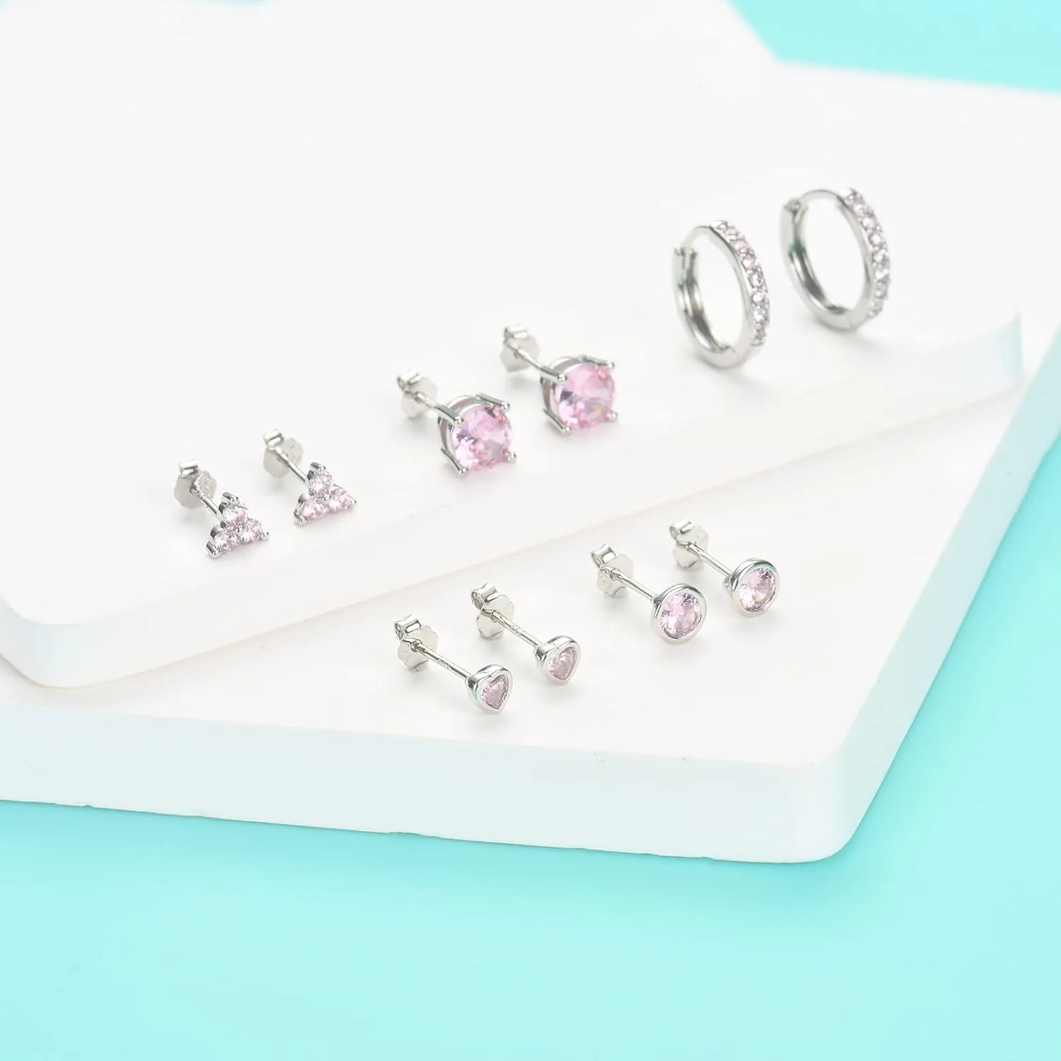 EPIRORA 925 Sterling Silver Studs Earrings Set for Women Men, Hypoallergenic Cubic Zirconia Stud Cartilage Helix Earrings, 5 Pairs Different Sizes Silver Hoop Earring Studs Sets for Multiple Piercing