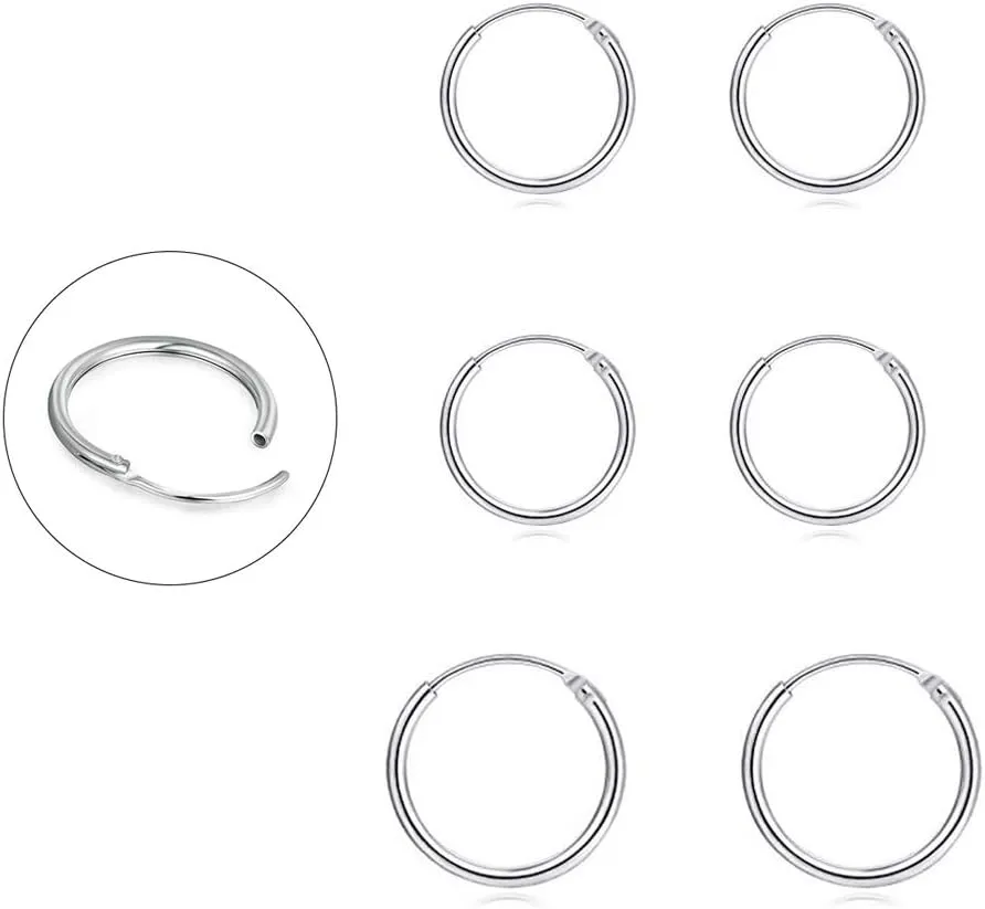 EPIRORA Silver Hoop Earrings for Women Men- Cartilage Earring Endless Small Hoop Earrings Set,3 Pairs of Hypoallergenic 925 Sterling Silver Tragus Earrings Nose Lip Rings