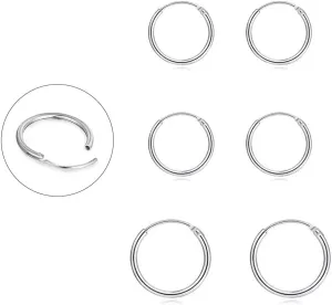 EPIRORA Silver Hoop Earrings for Women Men- Cartilage Earring Endless Small Hoop Earrings Set,3 Pairs of Hypoallergenic 925 Sterling Silver Tragus Earrings Nose Lip Rings