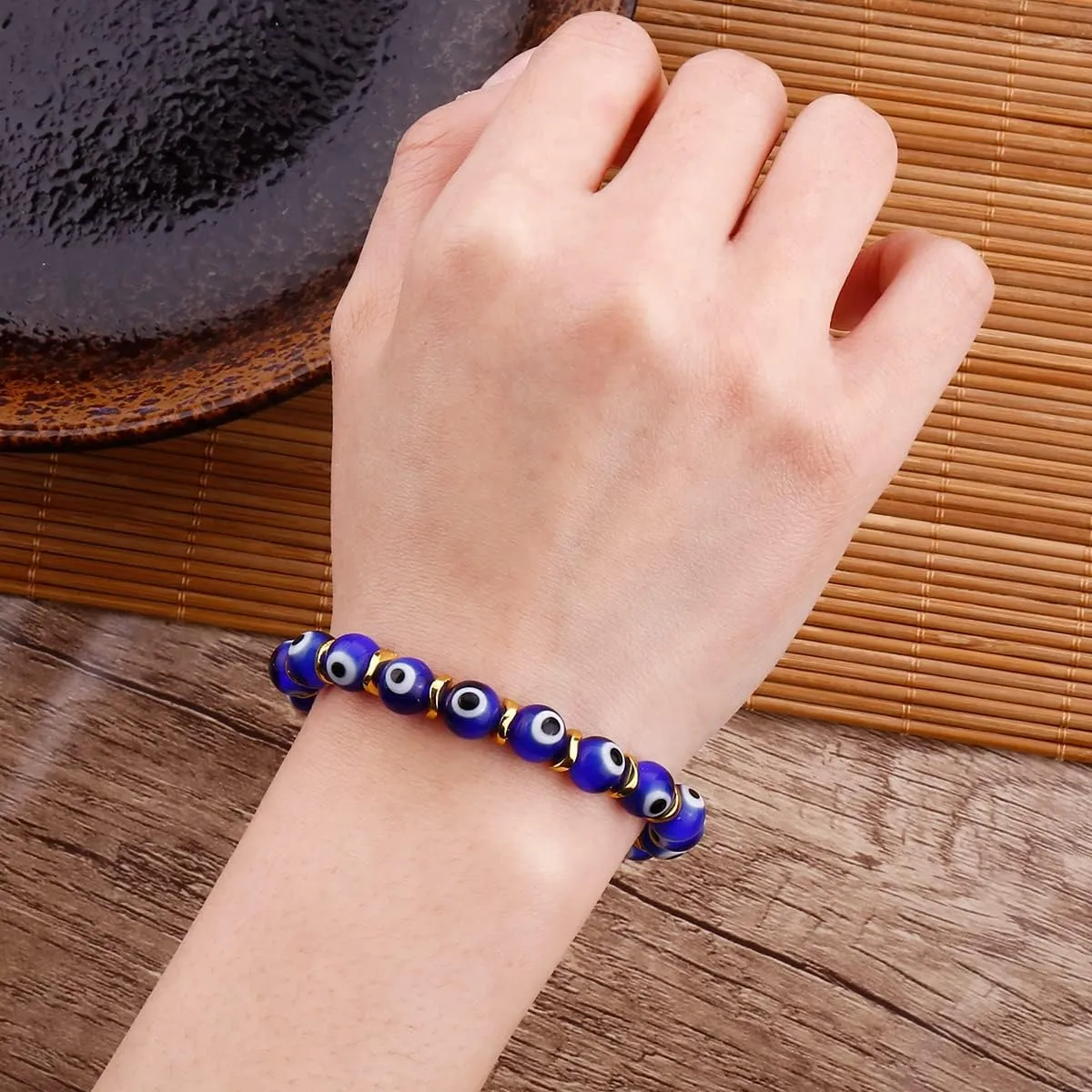 Evil Eye Bracelets for Women Protect 8mm ojo Glass Beaded Protection Stretch Braclet Jewelry