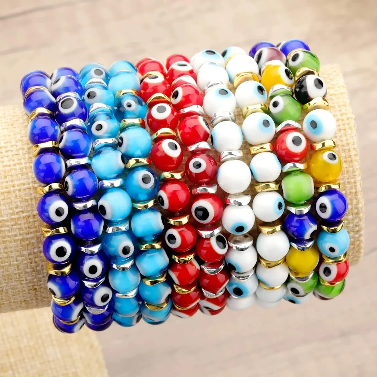 Evil Eye Bracelets for Women Protect 8mm ojo Glass Beaded Protection Stretch Braclet Jewelry
