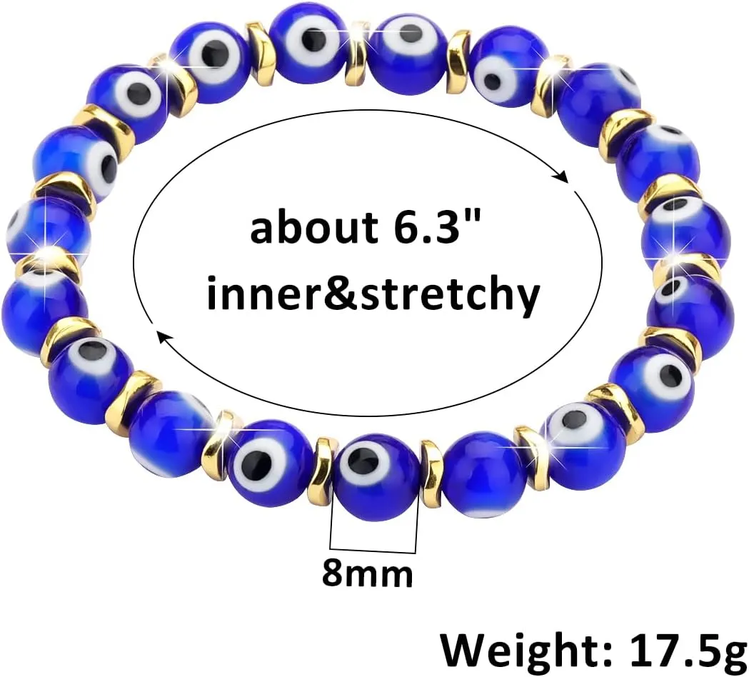 Evil Eye Bracelets for Women Protect 8mm ojo Glass Beaded Protection Stretch Braclet Jewelry