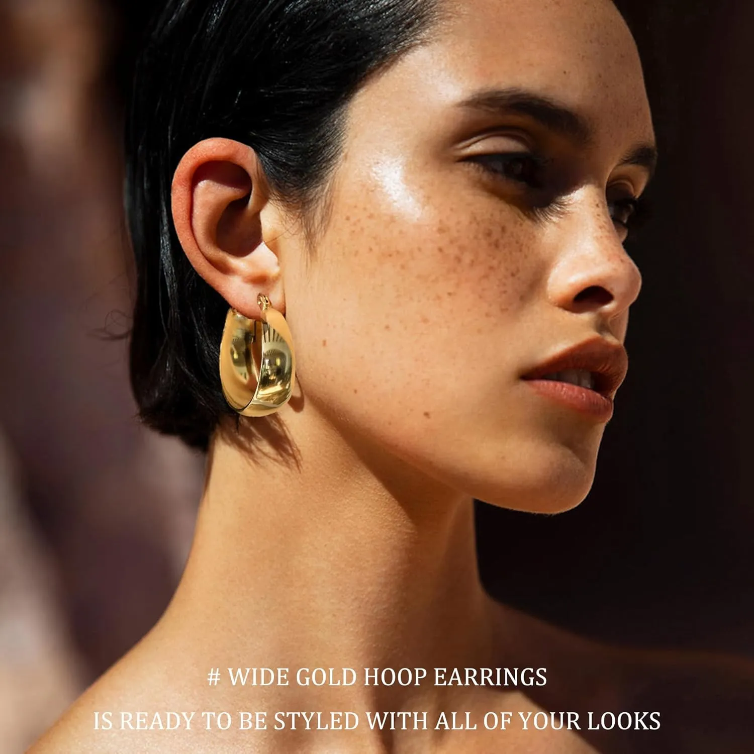 EXGOX Gold Hoop Earrings for Women Sterling Silver Post Hoops Earrings for Women Wide Thick Silver Hoop Earrings Hypoallergenic Lightweight 14k Real Gold Plated Hoop Large Earrings (25/30/40/50MM)