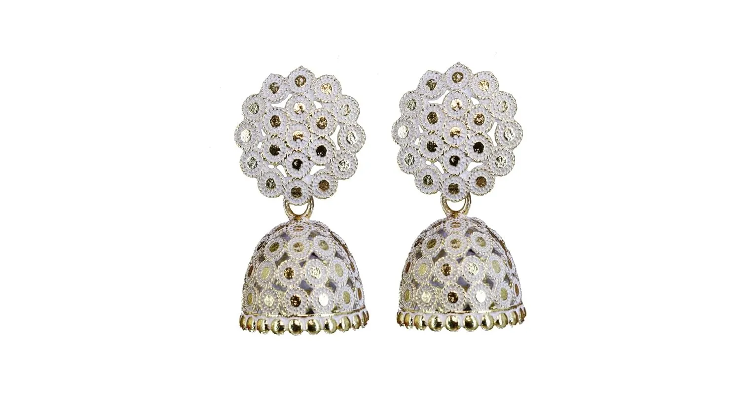Ezume Latest Collection Kundan Jhumka Jhumki earrings for Girls and Woman Earring Set Of White color