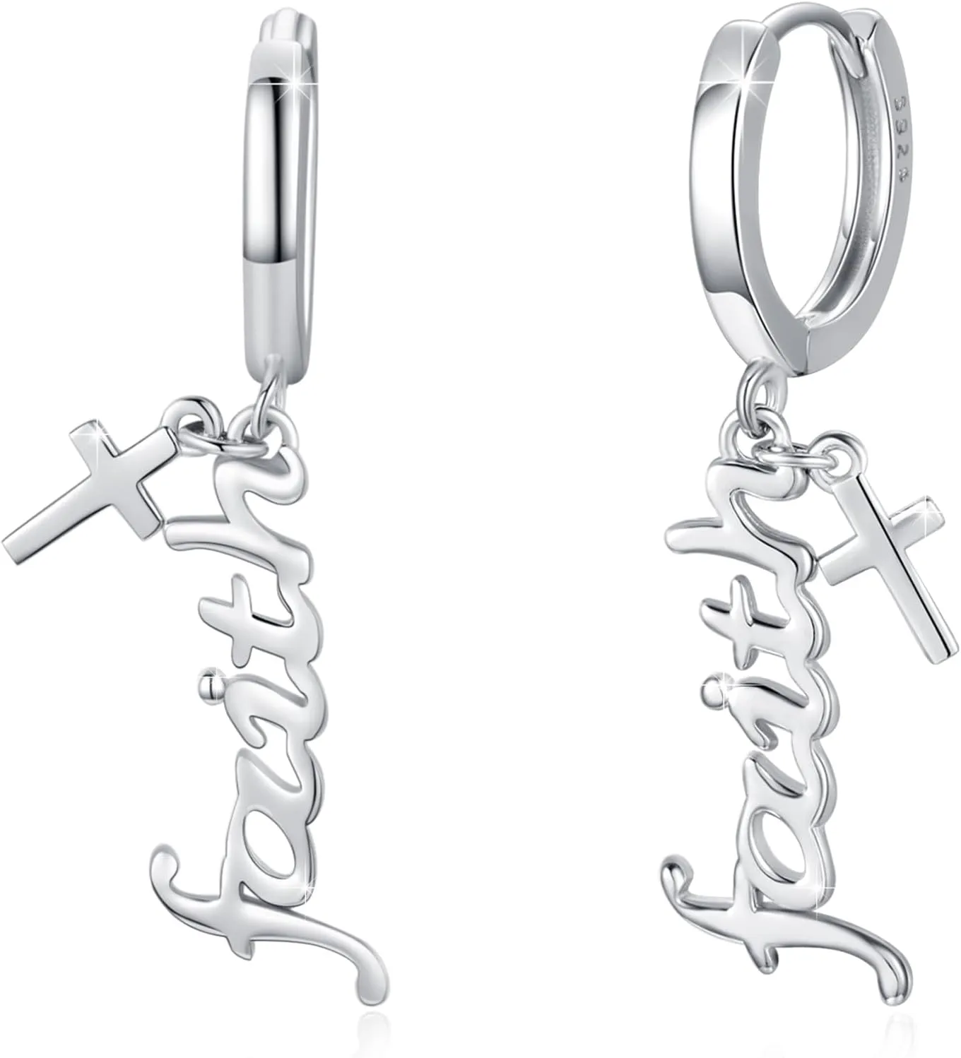 Faith Earrings 925 Sterling Silver Faith Cross Hoop Huggie Earrings,Hypoallergenic Christian Faith Earrings Jewelry for Women