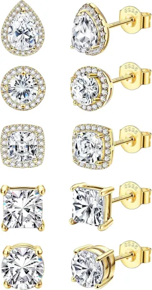 FASACCO 925 Sterling Silver Stud Earrings Large CZ Stud Earrings Fake Diamond Stud Earrings Silver Studs Set Cubic Zirconia Stud Earrings