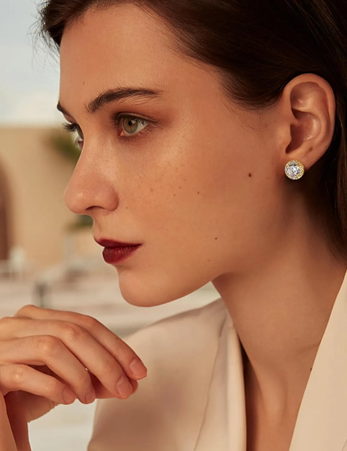 FASACCO 925 Sterling Silver Stud Earrings Large CZ Stud Earrings Fake Diamond Stud Earrings Silver Studs Set Cubic Zirconia Stud Earrings