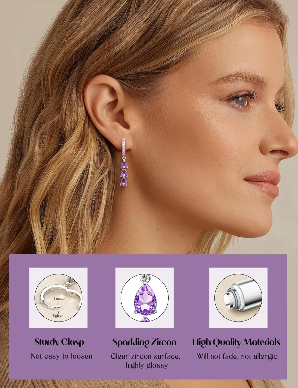 FIASASO Silver Dangle Earirngs for Women - Small Hoop Earrings with Dangle Drop CZ - Birthstone Earrings for Her Birthday Mom
