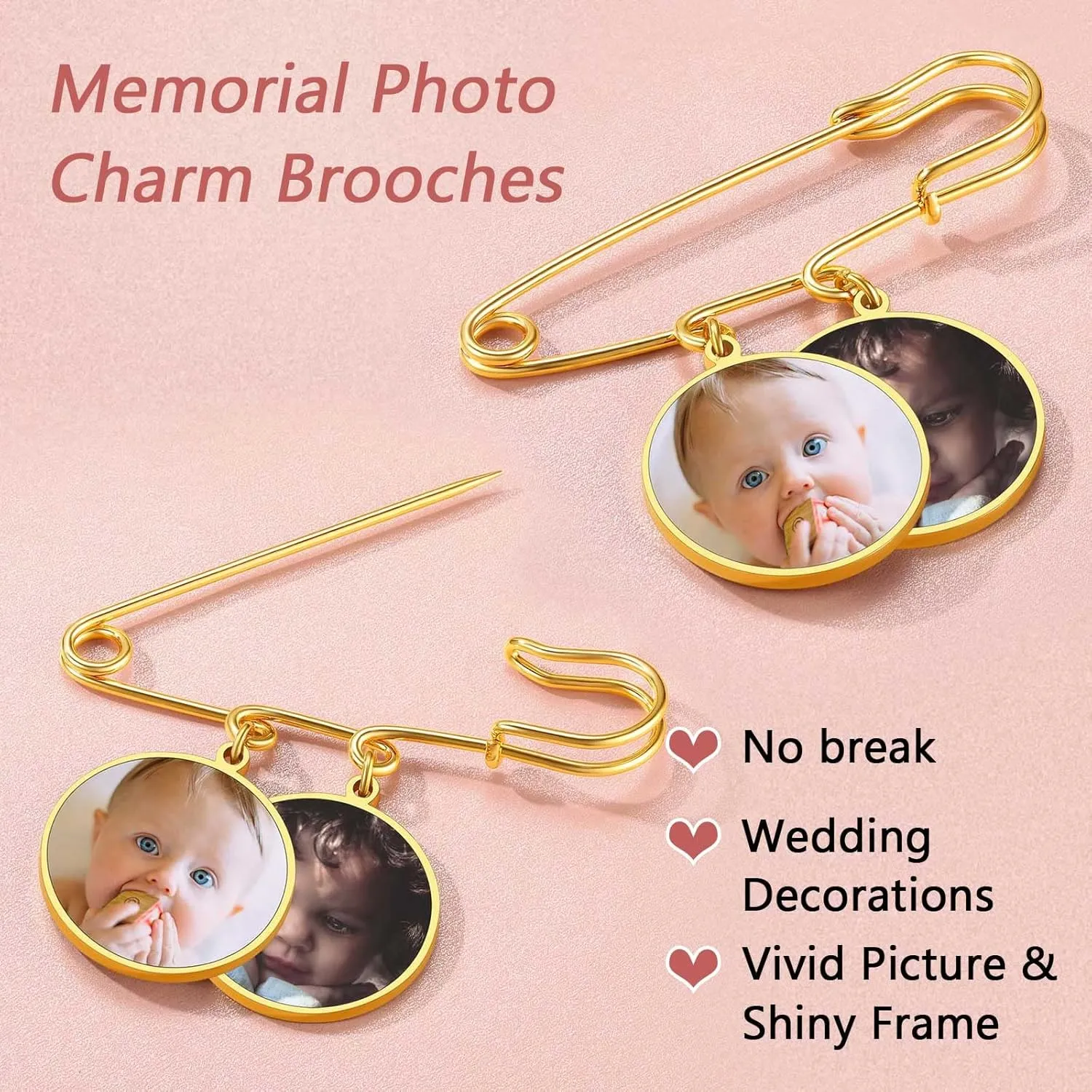 FindChic Personalized 1/2/3/4 Wedding Boutonniere Photo Charms Bouquet Pins Stainless Steel/18K Gold Plated Memorial Customized Heart/Round/Oval Picture Frames Brooch Decoration Accessories   Gift Box