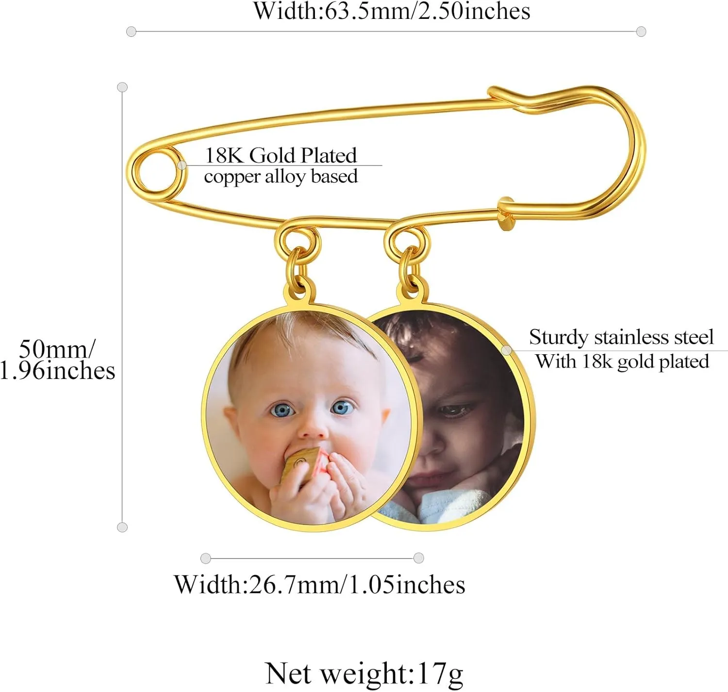 FindChic Personalized 1/2/3/4 Wedding Boutonniere Photo Charms Bouquet Pins Stainless Steel/18K Gold Plated Memorial Customized Heart/Round/Oval Picture Frames Brooch Decoration Accessories   Gift Box
