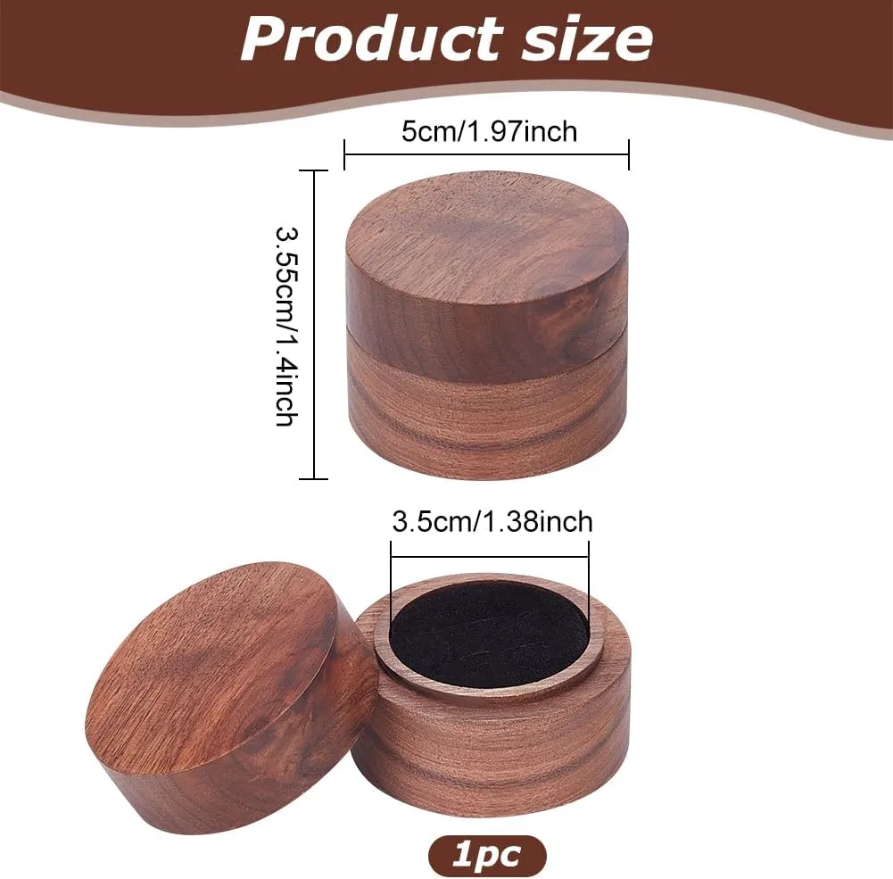 FINGERINSPIRE Round Wood Couple Ring Box with Black Velvet Inside 2x1.4inch Coffee Color Wooden Jewelry Ring Box 2 Slots Column for Proposal Engagement Wedding