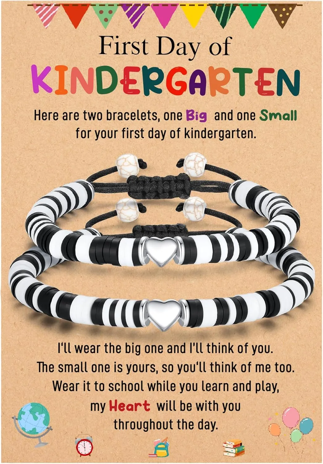 First Day of School Bracelet, Back to School Gifts Matching Heart Mommy and Me Bracelets for Mother Daughter Son Girls Boys