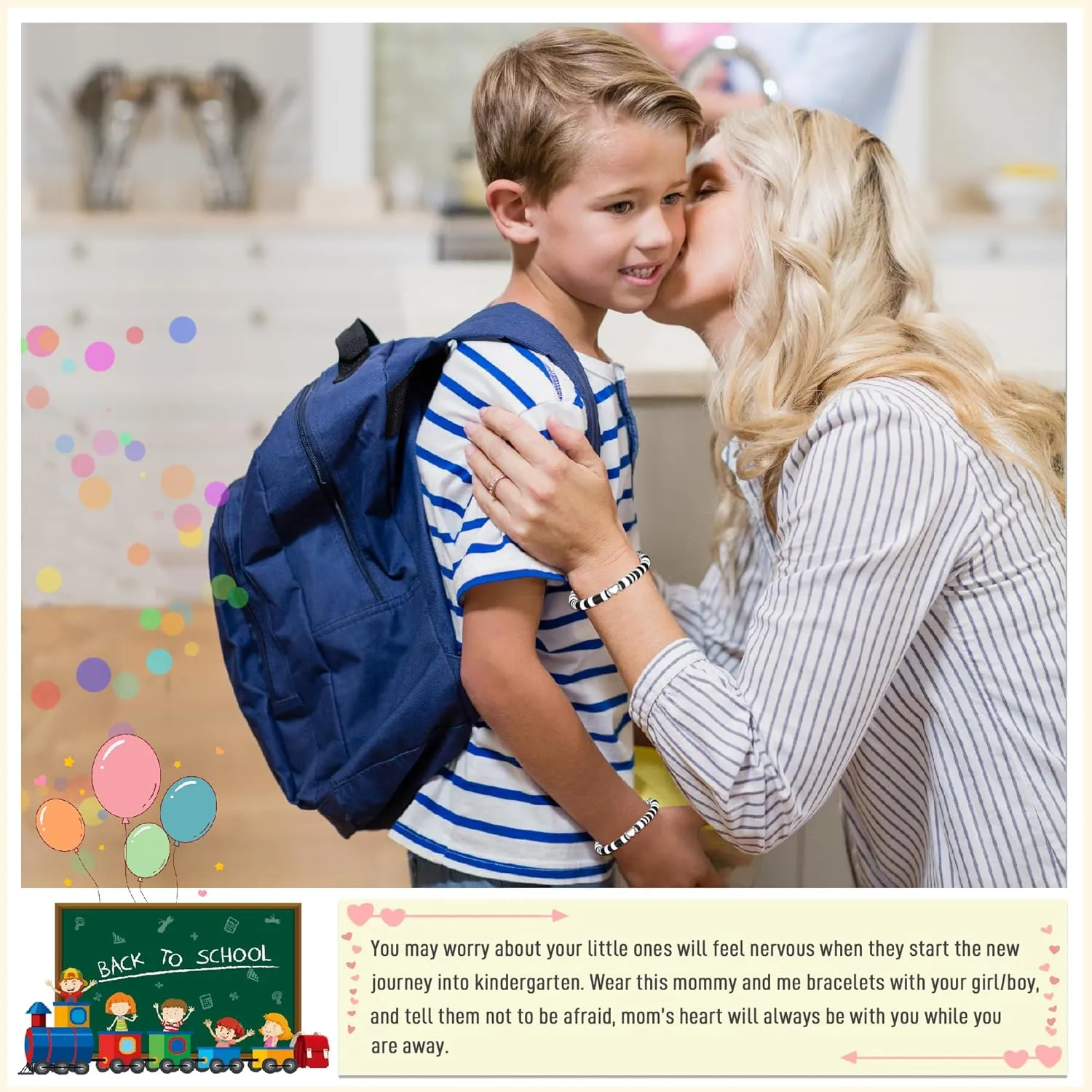 First Day of School Bracelet, Back to School Gifts Matching Heart Mommy and Me Bracelets for Mother Daughter Son Girls Boys