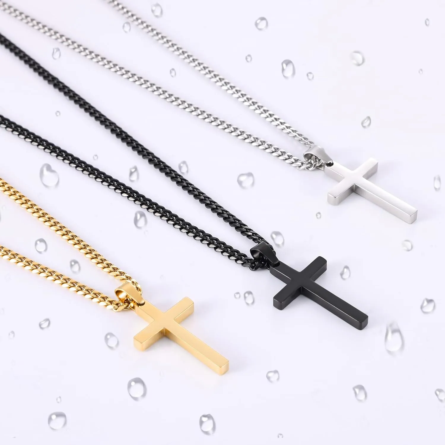 Fiusem Cross Necklace for Men and Women, Gold Plated Mens Cross Necklaces with 3.5mm Cuban Chain, Stainless Steel Pendant Chain 16-24 Inches