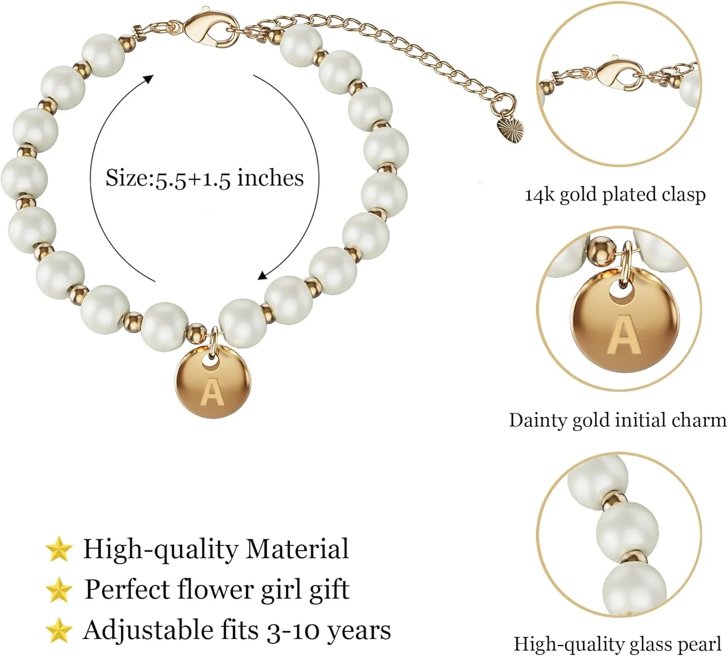 Flower Girl Proposal Bracelet, Dainty Gold Initial Charm Bracelet for Girl, Letter Name Bracelet Girls Jewelry Birthday Wedding Party Gift with Gift Box