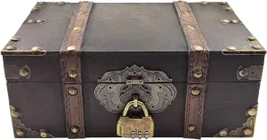Flylin Vintage Wooden Storage Box With Lock, Treasure Jewelry Chest Decorative Treasure Jewelry Chest Wooden Storage and Decorative Box Home Decoration Jewelry Storing Storage Organizer (Grey)