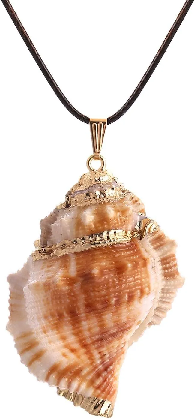 FM FM42 Natural Seashell Shell Scallop Conch Pendant Necklace with 27" Long Rope Chain (25 Styles)