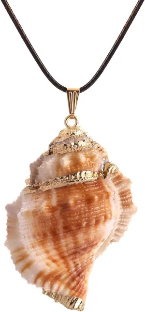 FM FM42 Natural Seashell Shell Scallop Conch Pendant Necklace with 27" Long Rope Chain (25 Styles)