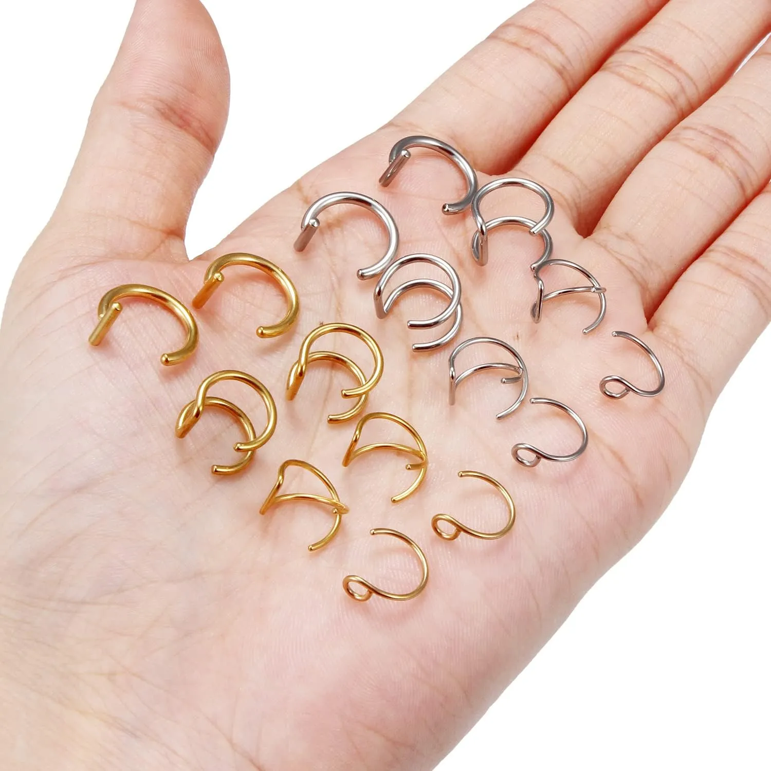 Ftovosyo Fake Lip Rings T Shaped Stainless Steel Gothic Clip on Non Piercing Nose Ring Double Cartilage Helix Earrings Ear Cuff for Women Men