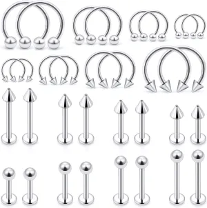 Ftovosyo Lip Rings 32PCS Labret Jewelry Monroe Lip Barbell Ring Snake Bite Piercing Jewelry 16G Helix Earring Daith Tragus Cartilage Studs Surgical Steel Piercing Jewelry for Women Men