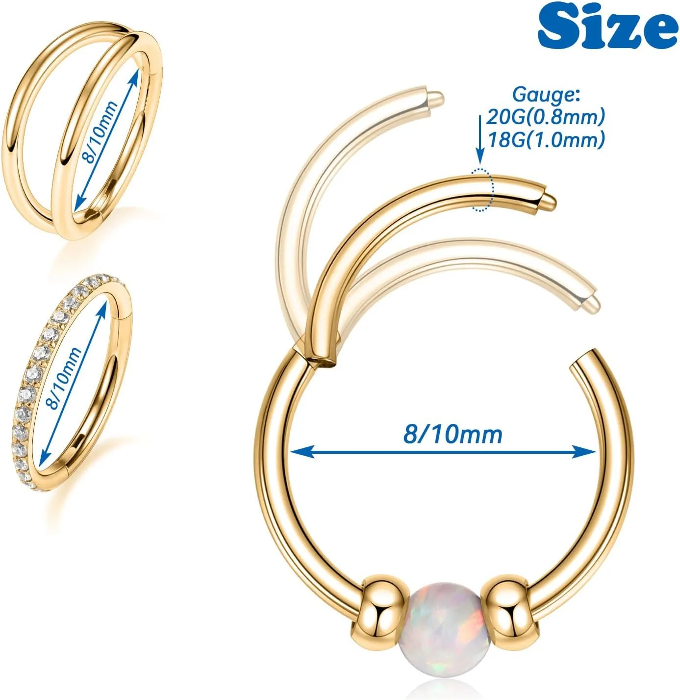FUNLMO 3Pcs Nose Rings 316L Surgical Steel Septum Rings Tragus Helix Conch Rook Daith Piercing Jewelry Cartilage Earring Lip Rings for Women Men