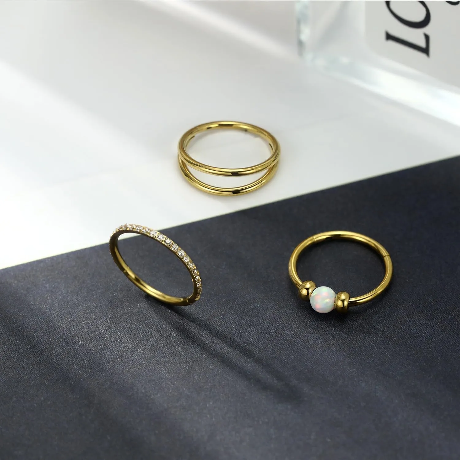 FUNLMO 3Pcs Nose Rings 316L Surgical Steel Septum Rings Tragus Helix Conch Rook Daith Piercing Jewelry Cartilage Earring Lip Rings for Women Men