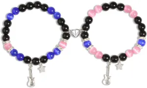 Fuqimanman2020 Matching Bracelet for Couple Guitar Star Crown Bracelet Heart Stone Match Bracelets Friendship Relationship Distance Promise Bracelet Bff Jewelry Gifts