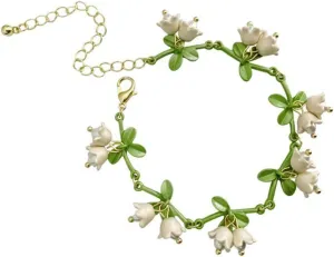 Fuqimanman2020 Rose Flower Jewelry Red White Rose Bluebell Flower Long Necklaces Flower Dangle Earrings Rose Bluebell Bracelet Jewelry Sets For Women