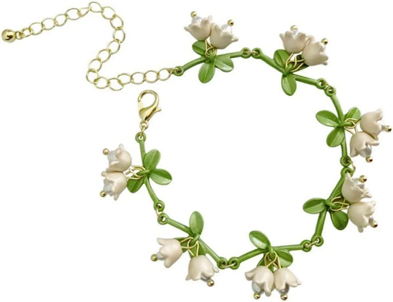 Fuqimanman2020 Rose Flower Jewelry Red White Rose Bluebell Flower Long Necklaces Flower Dangle Earrings Rose Bluebell Bracelet Jewelry Sets For Women