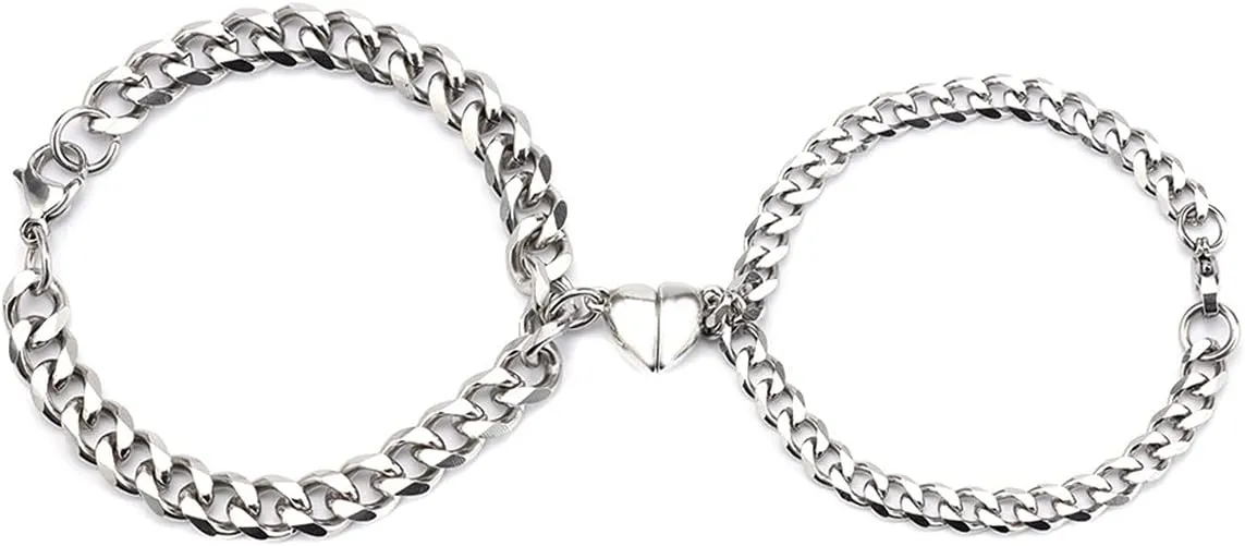 FUTIMELY 2 Pcs Couple Bracelets for Men Women Silver Gold Cuban Chain Bracelets Peach Hearts Each Other Bracelet Couple Matching Promise Mariner Thick Link for Boyfriend Girlfriend Gifts