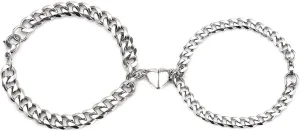 FUTIMELY 2 Pcs Couple Bracelets for Men Women Silver Gold Cuban Chain Bracelets Peach Hearts Each Other Bracelet Couple Matching Promise Mariner Thick Link for Boyfriend Girlfriend Gifts