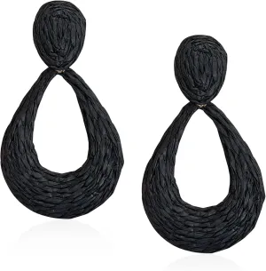 GBAHFY Boho Raffia Teardrop Stud Earrings Handmade Statement Bohemian Teardrop Dangle Earrings for Women