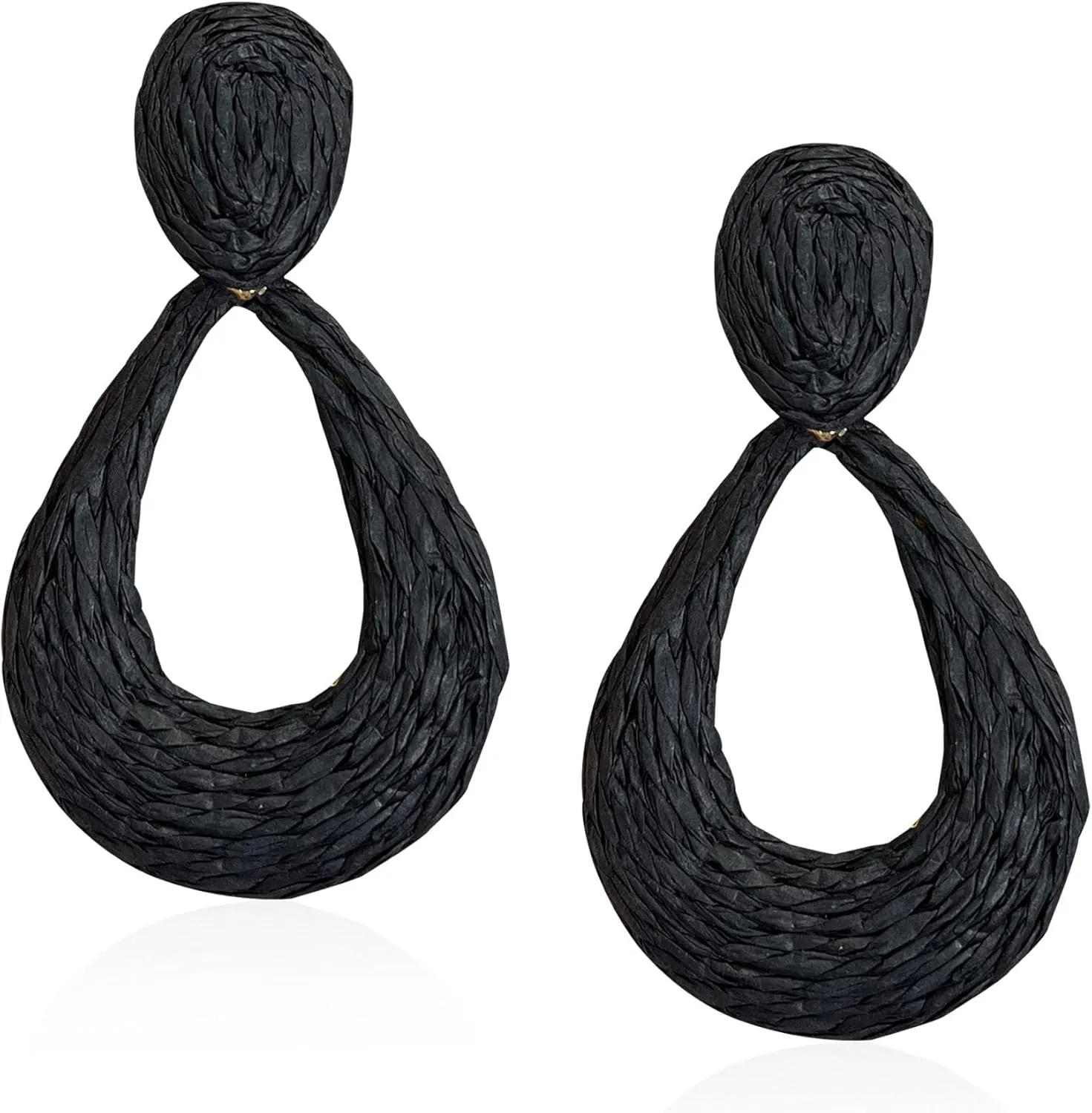 GBAHFY Boho Raffia Teardrop Stud Earrings Handmade Statement Bohemian Teardrop Dangle Earrings for Women